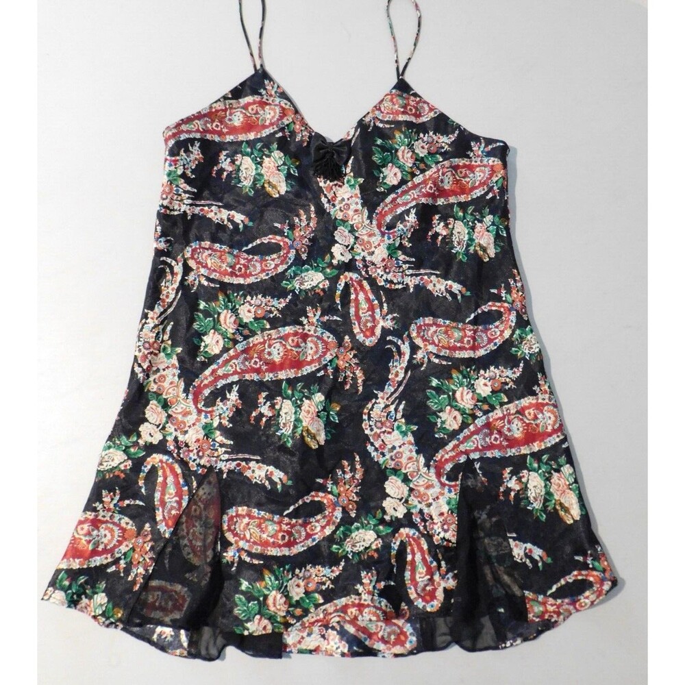 Victoria’s Secret Vintage 90's Gold Label Paisley Black Lingerie Chemise Sz S